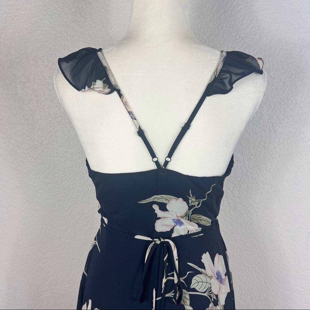Lulus Wrap Dress Women Small Navy Floral High Low Maxi Ruffle Chiffon Summer - Picture 11 of 15